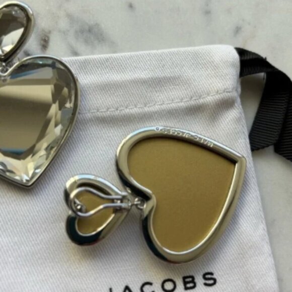NWT! NEW! Marc Jacobs Jumbo Silver Crystal Double Heart Earrings with dust bag - Picture 5 of 5